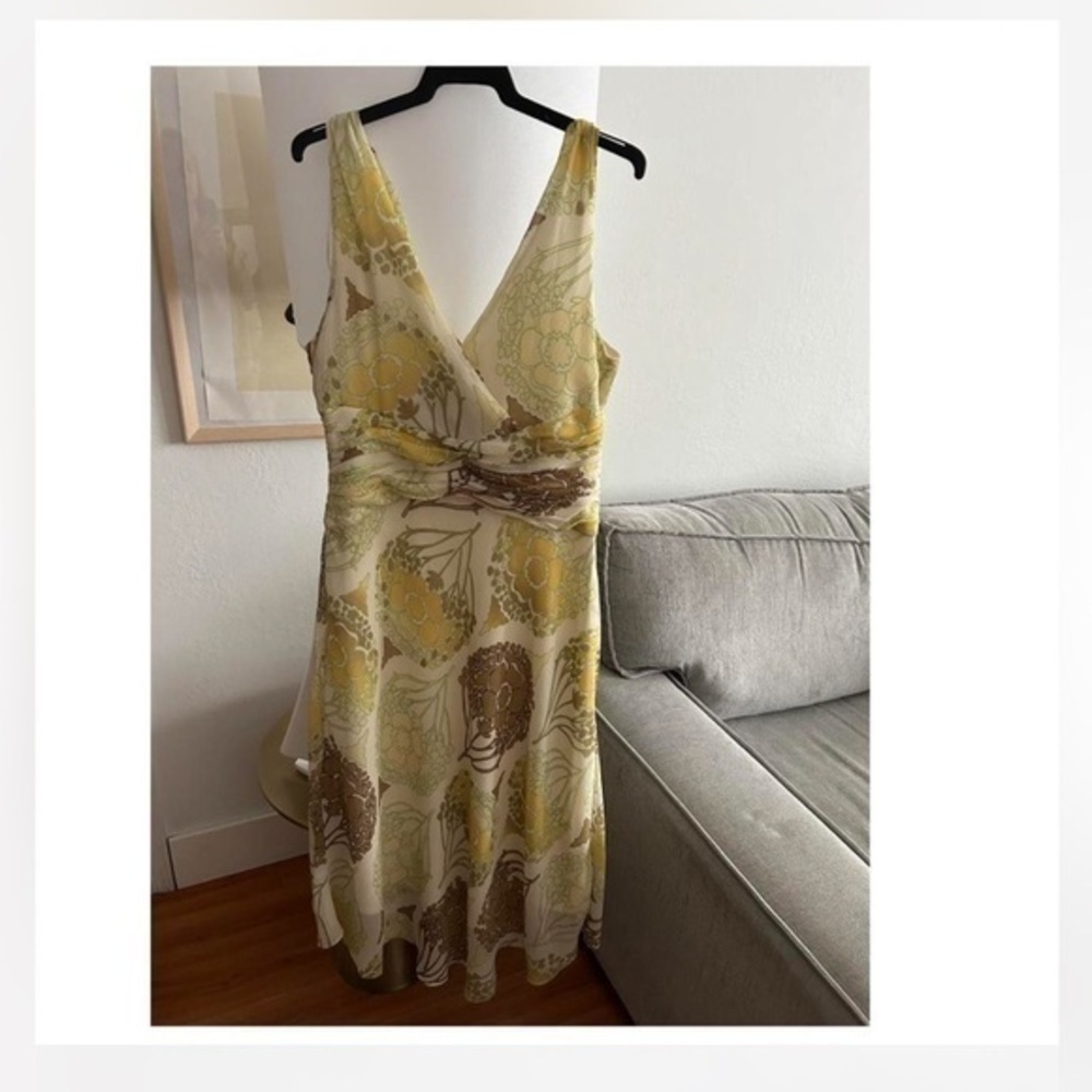 Y2K Floral Yellow Sleeveless midi Dress Size 8